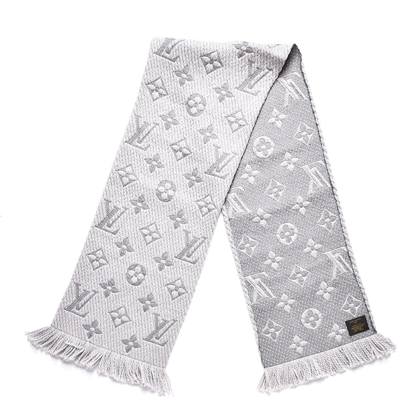 Wool Silk Logomania Scarf Pearl Grey