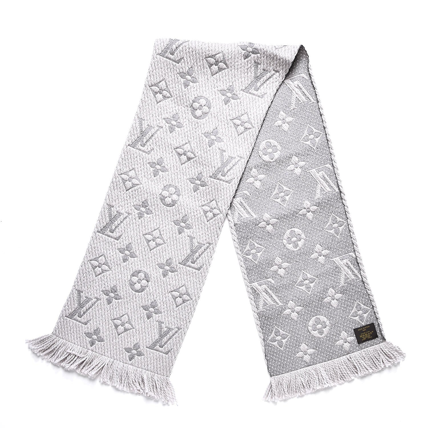 Louis Vuitton Wool Silk Logomania Scarf Pearl Grey 3 of 4