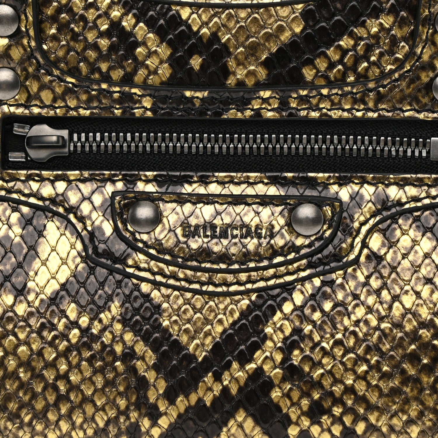 Balenciaga Grained Calfskin Snake Effect Neo Classic Silver Hardware Mini City Gold Black 7 of 8