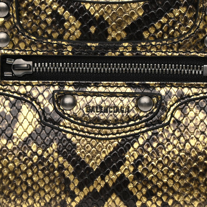 Balenciaga Grained Calfskin Snake Effect Neo Classic Silver Hardware Mini City Gold Black 7 of 8