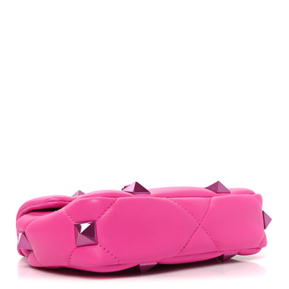 Valentino Garavani Nappa Lacquer Monochrome Small Roman Stud Shoulder Bag Pink PP 4 of 9