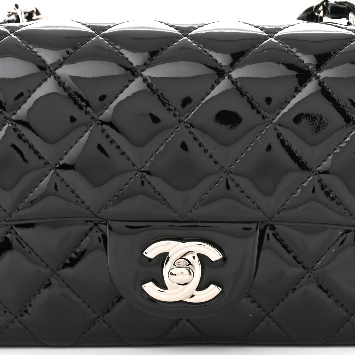 Patent Calfskin Quilted Mini Rectangular Flap Black