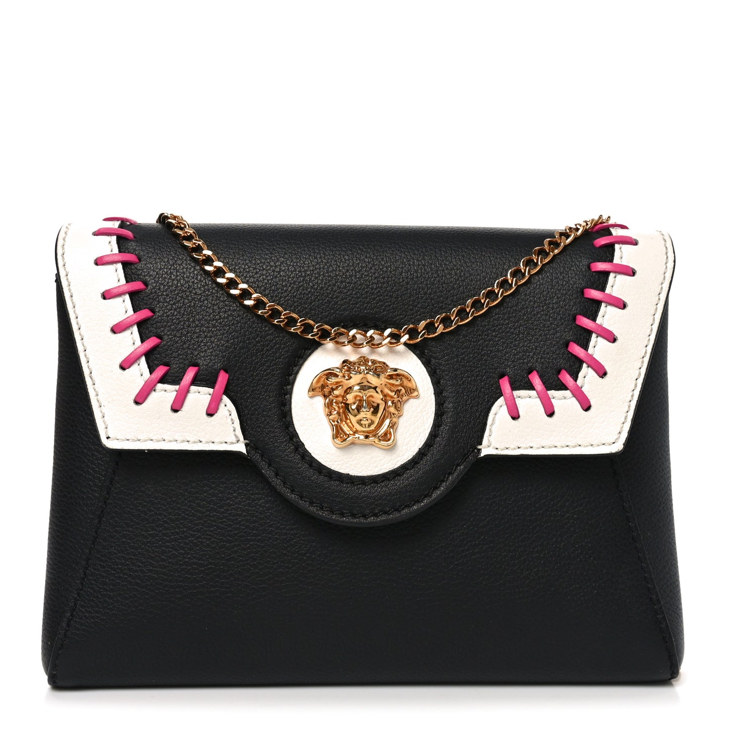 Calfskin Medusa Whipstitch Envelope Clutch Black White