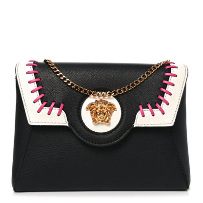 Versace Calfskin Medusa Whipstitch Envelope Clutch Black White 1 of 9