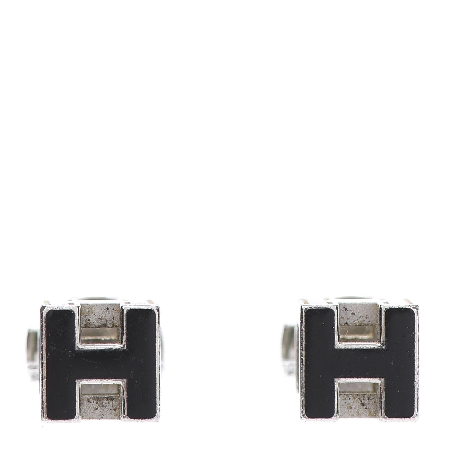 Hermes Palladium Lacquered Cage d'H Earrings Black 1 of 4