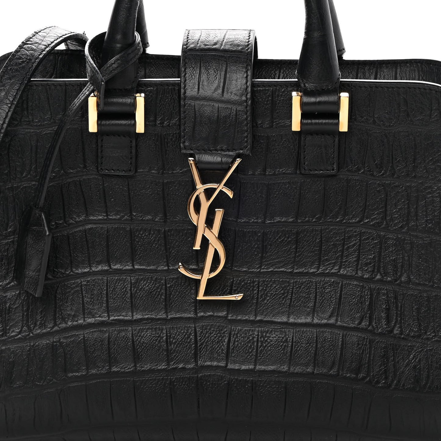 Calfskin Crocodile Embossed Monogram Baby Cabas Black