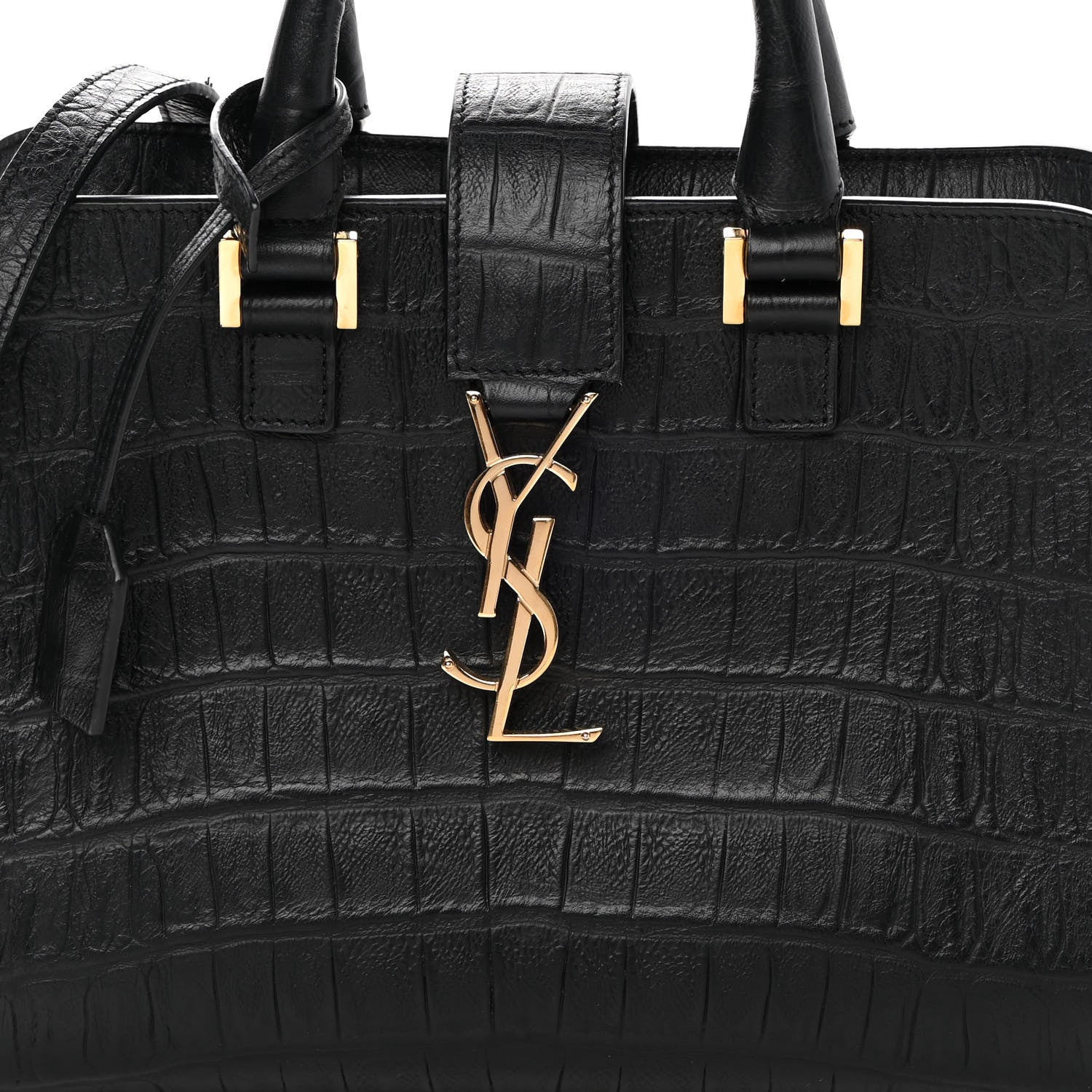Saint Laurent Calfskin Crocodile Embossed Monogram Baby Cabas Black 7 of 11