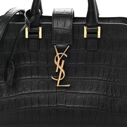 Saint Laurent Calfskin Crocodile Embossed Monogram Baby Cabas Black 7 of 11