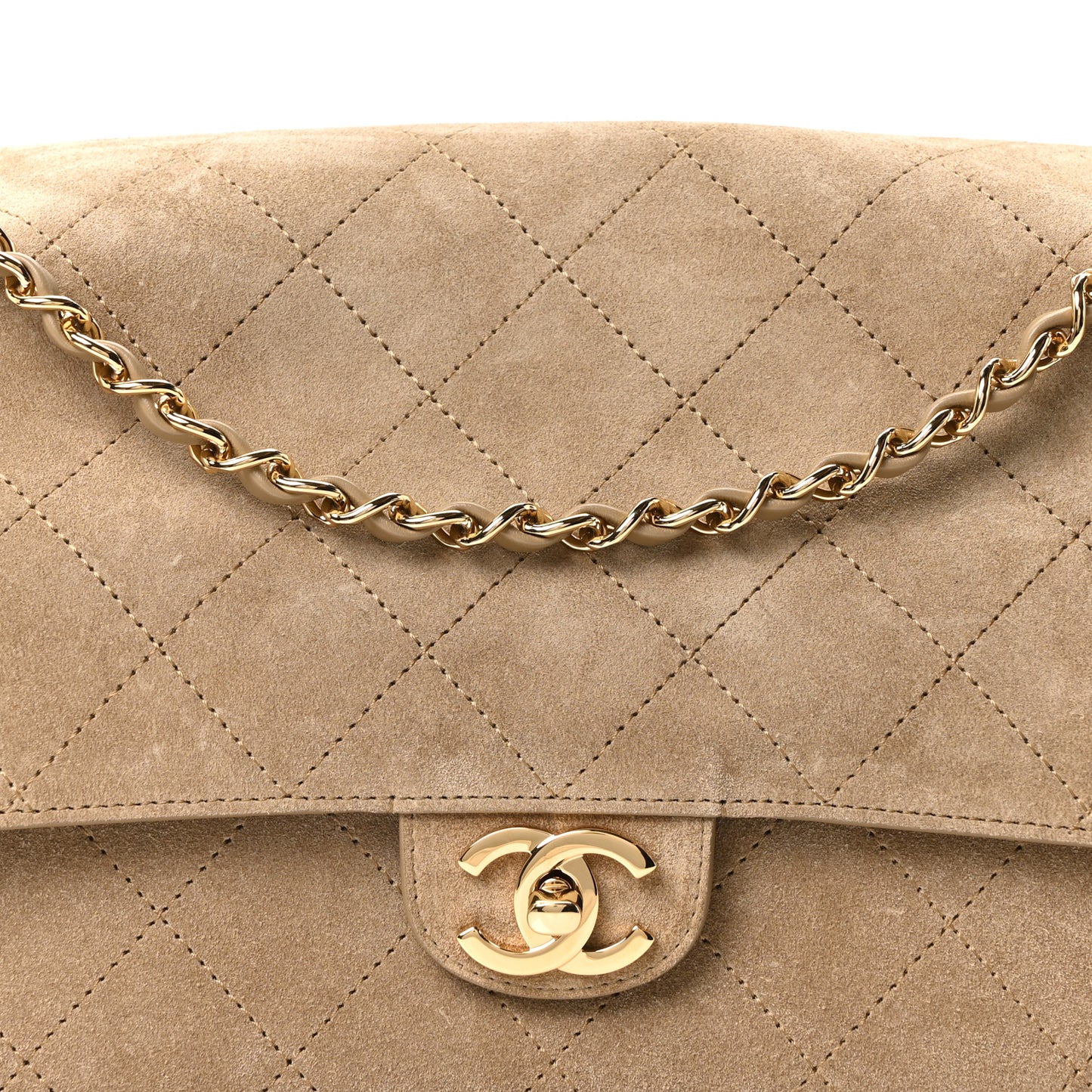 Suede Calfskin Small Souplissimo Maxi Flap Dark Beige