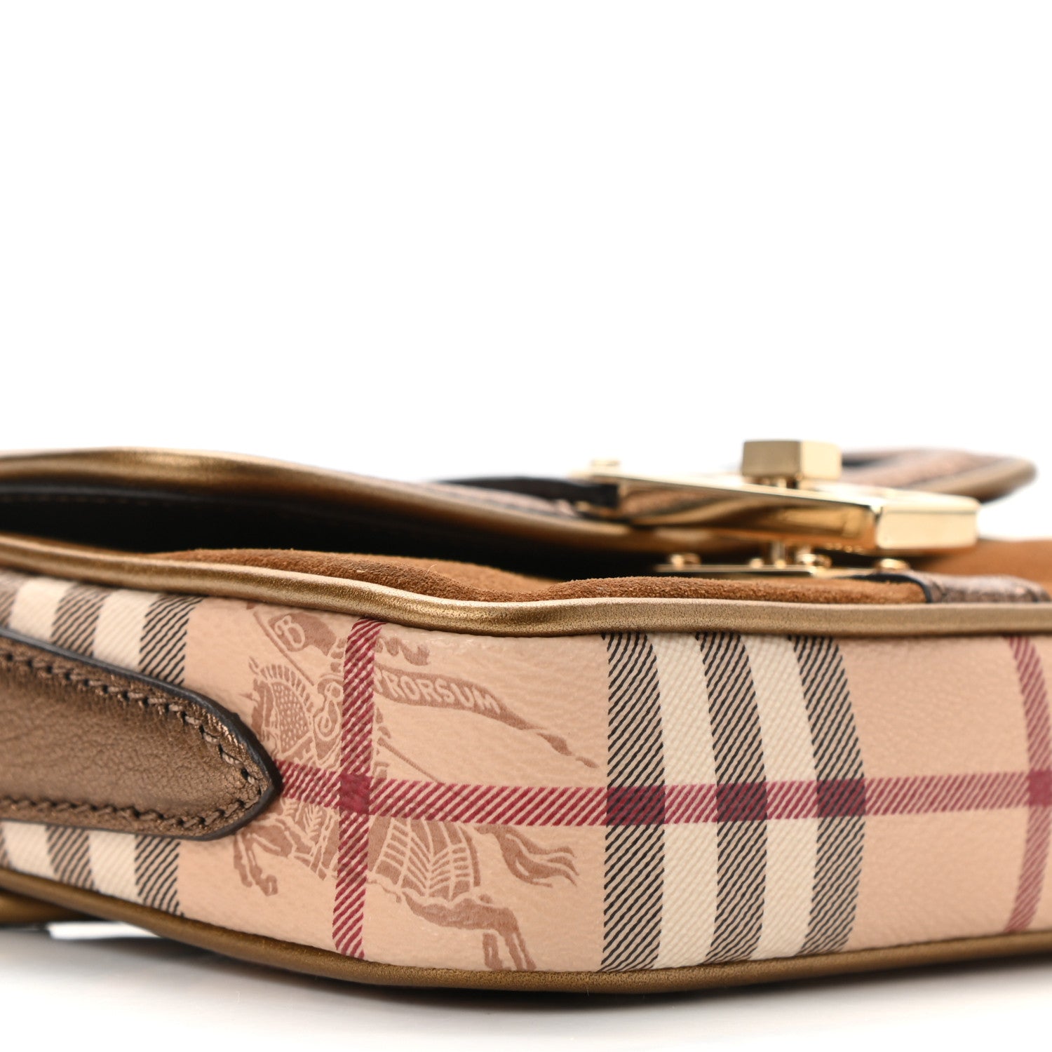 Burberry Metallic Suede Haymarket Check Mini Berkeley Crossbody Antique Gold 8 of 9