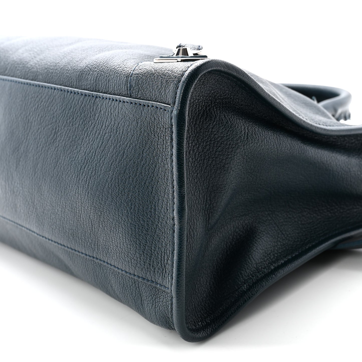 Chevre Silver Metallic Edge Hardware City Bleu Paon