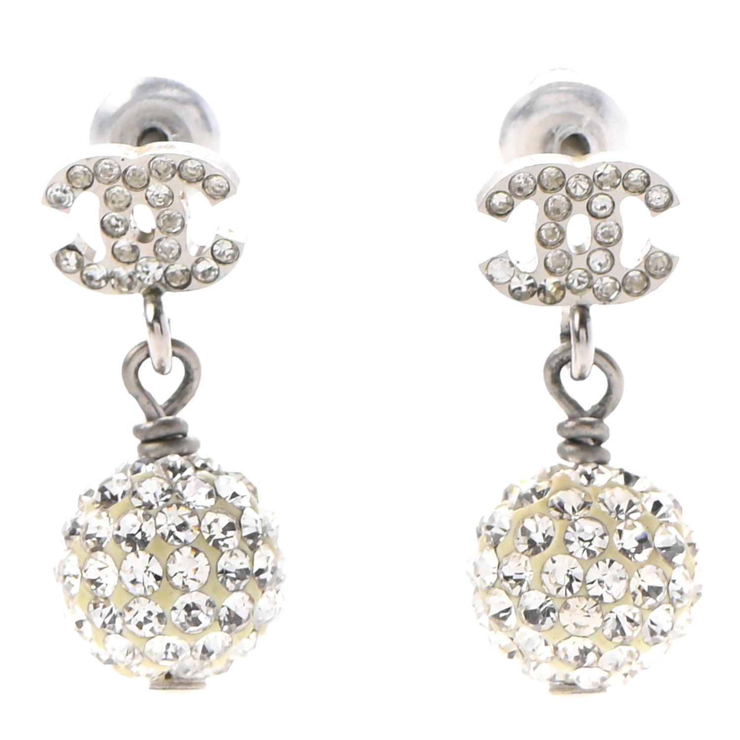 Chanel Crystal CC Drop Earrings White Silver 1 of 4
