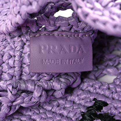 Prada Yarn Raffia Effect Crochet Logo Embroidered Tote Bag Lilium 6 of 11