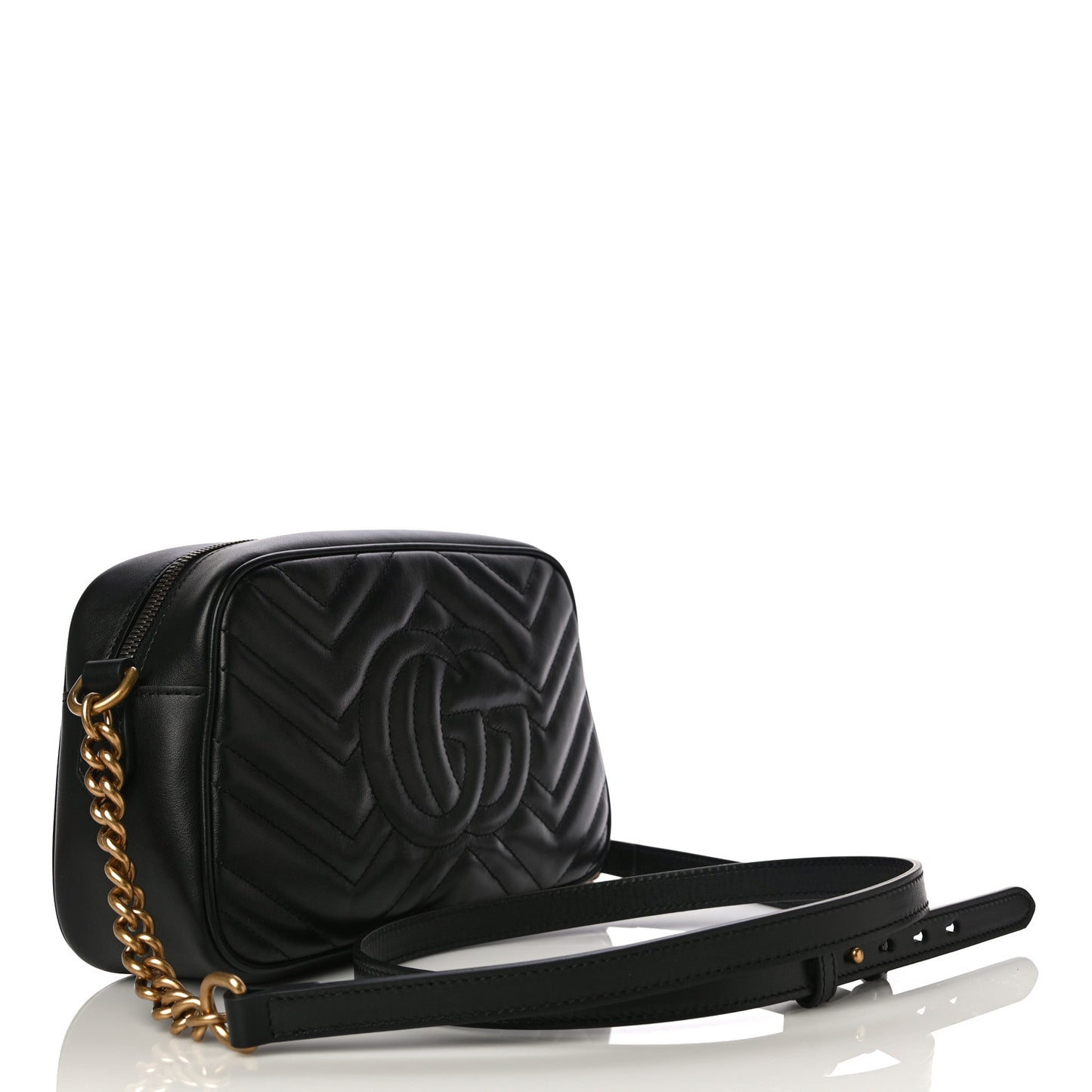 Calfskin Matelasse Small GG Marmont Chain Shoulder Bag Black