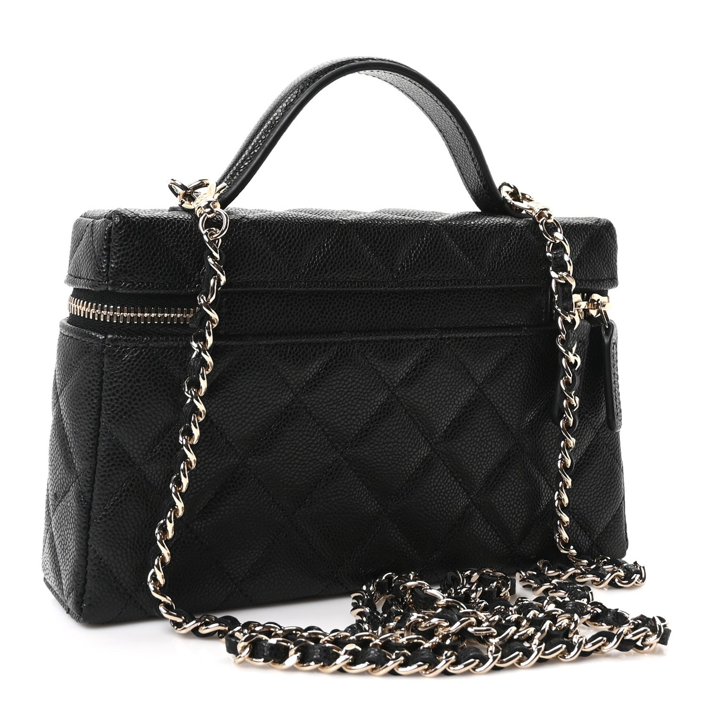 Caviar Quilted Top Handle Slim Vanity With Chain Black