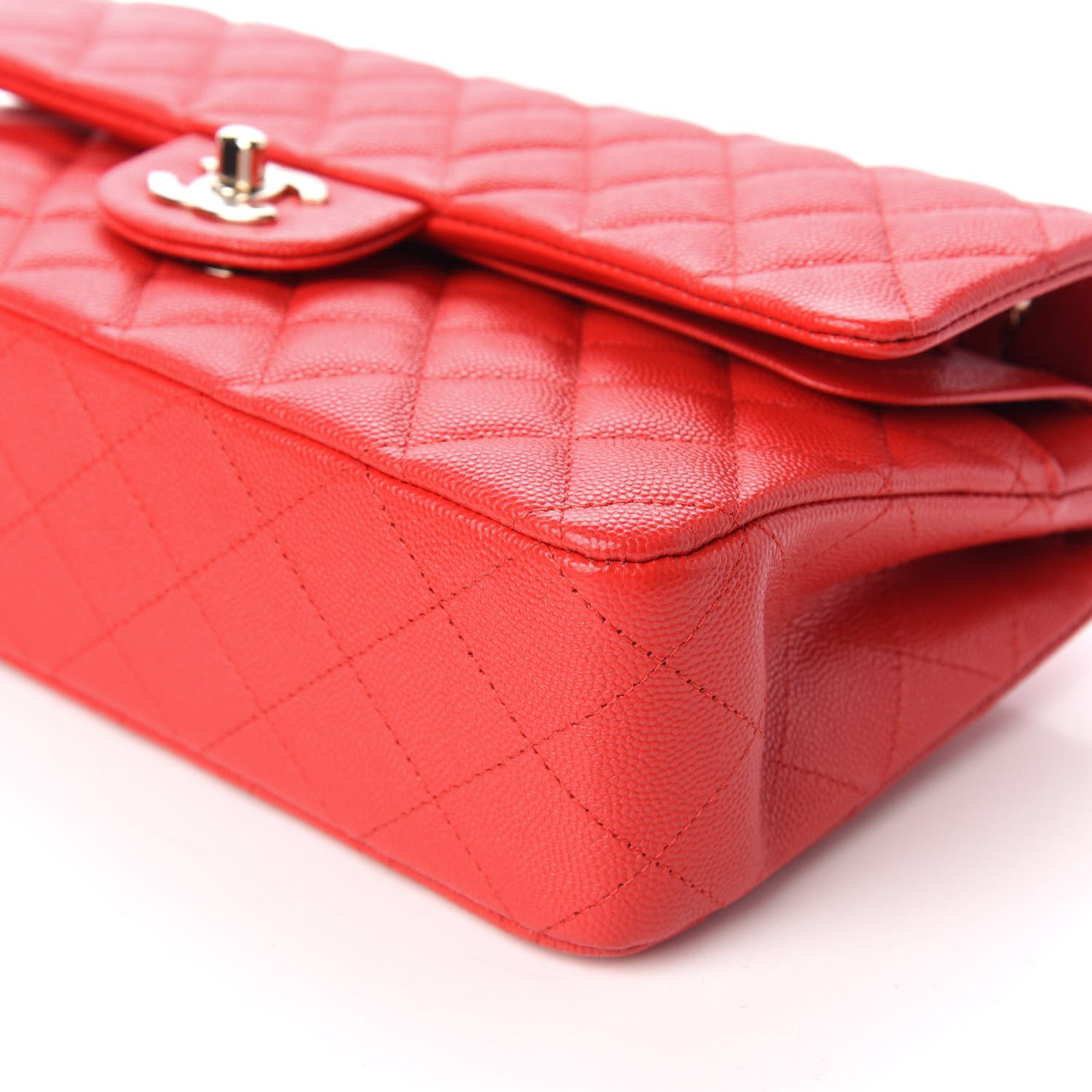 Caviar Quilted Medium Double Flap Red
