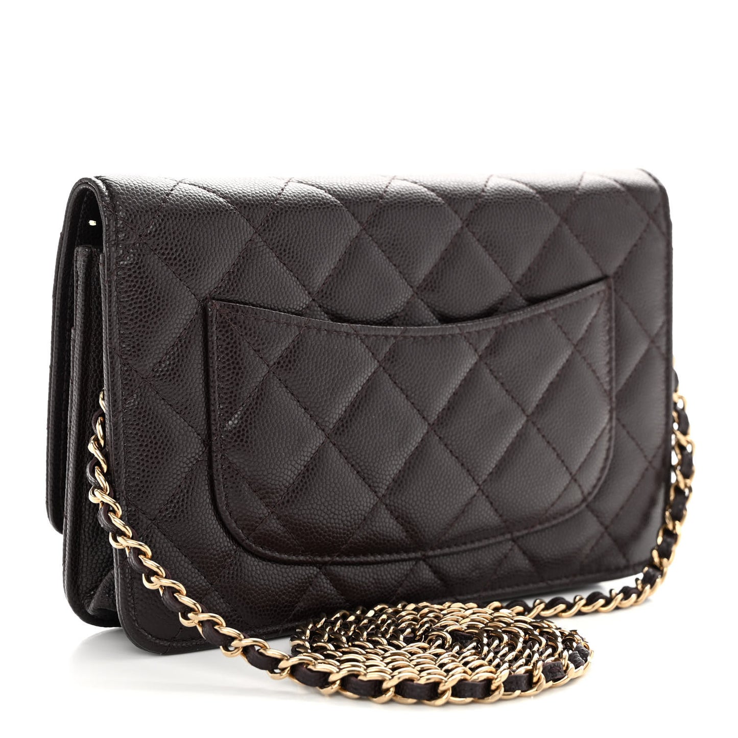 Caviar Quilted Wallet on Chain WOC Dark Brown