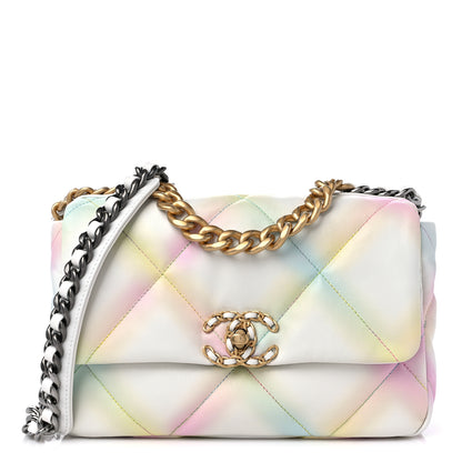 Chanel Printed Goatskin Quilted Medium Chanel 19 Flap White Multicolor 1 of 10