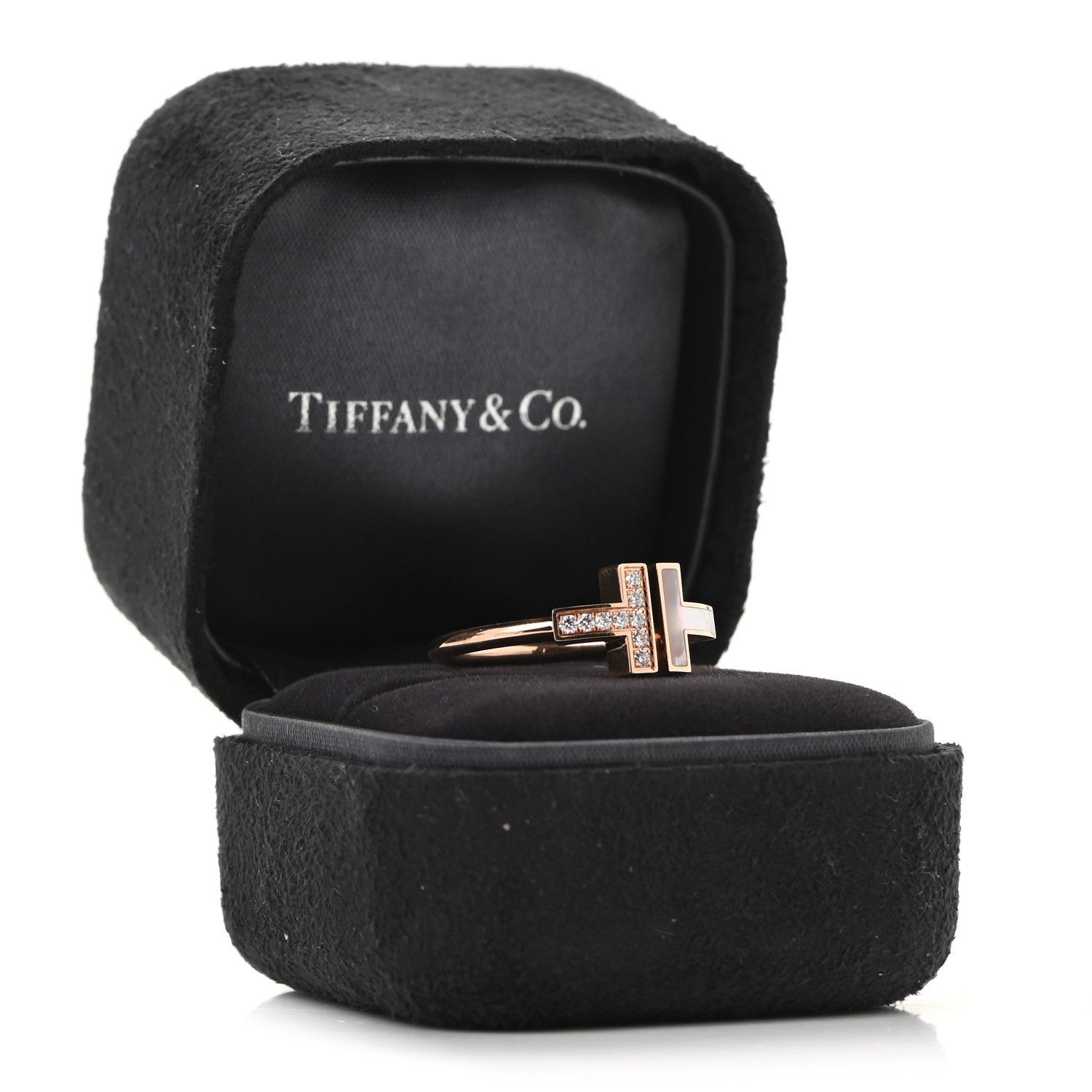 Tiffany 18K Rose Gold Diamond Mother of Pearl T Wire Ring 57 8 5 of 5