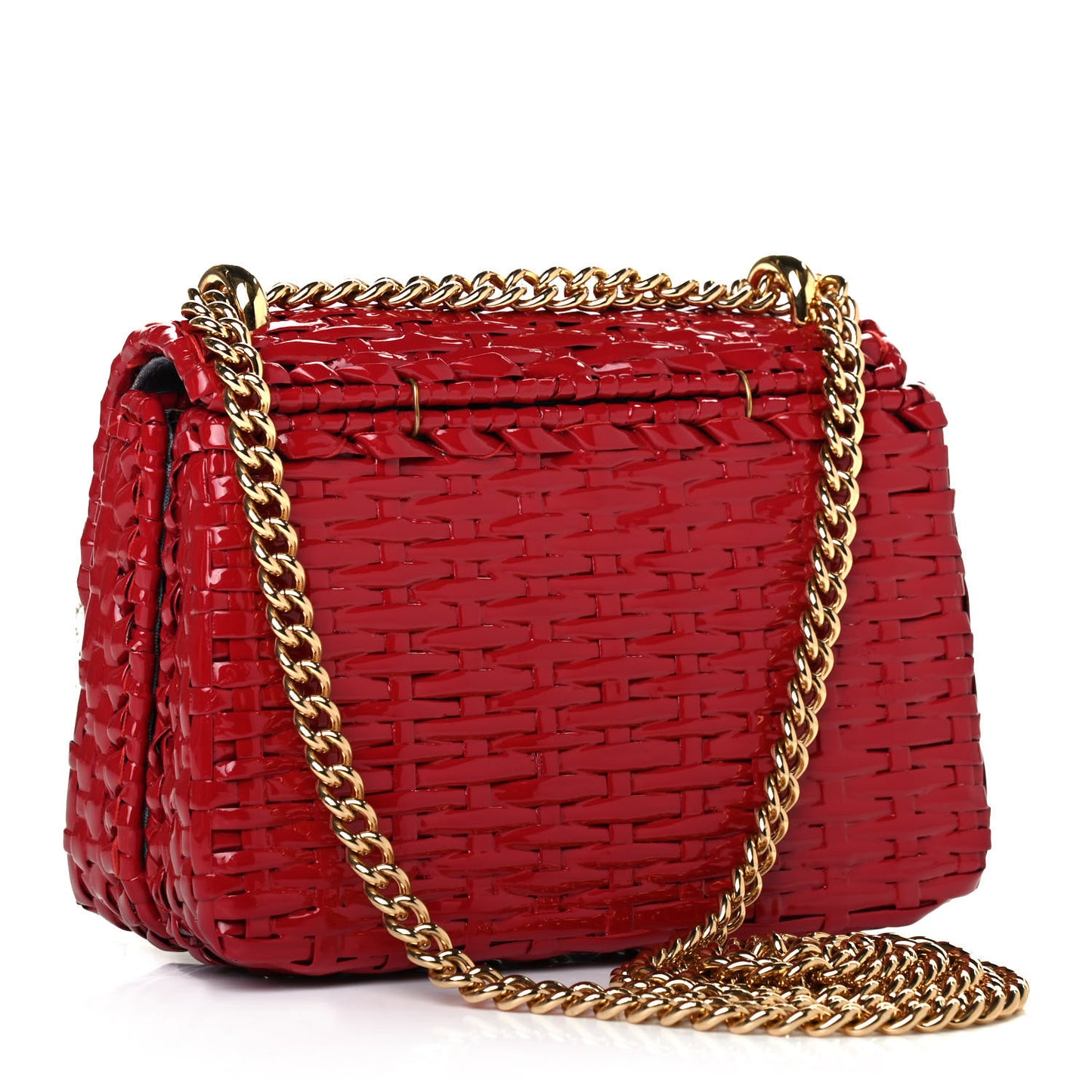 Glazed Wicker Mini Cestino Shoulder Bag Red