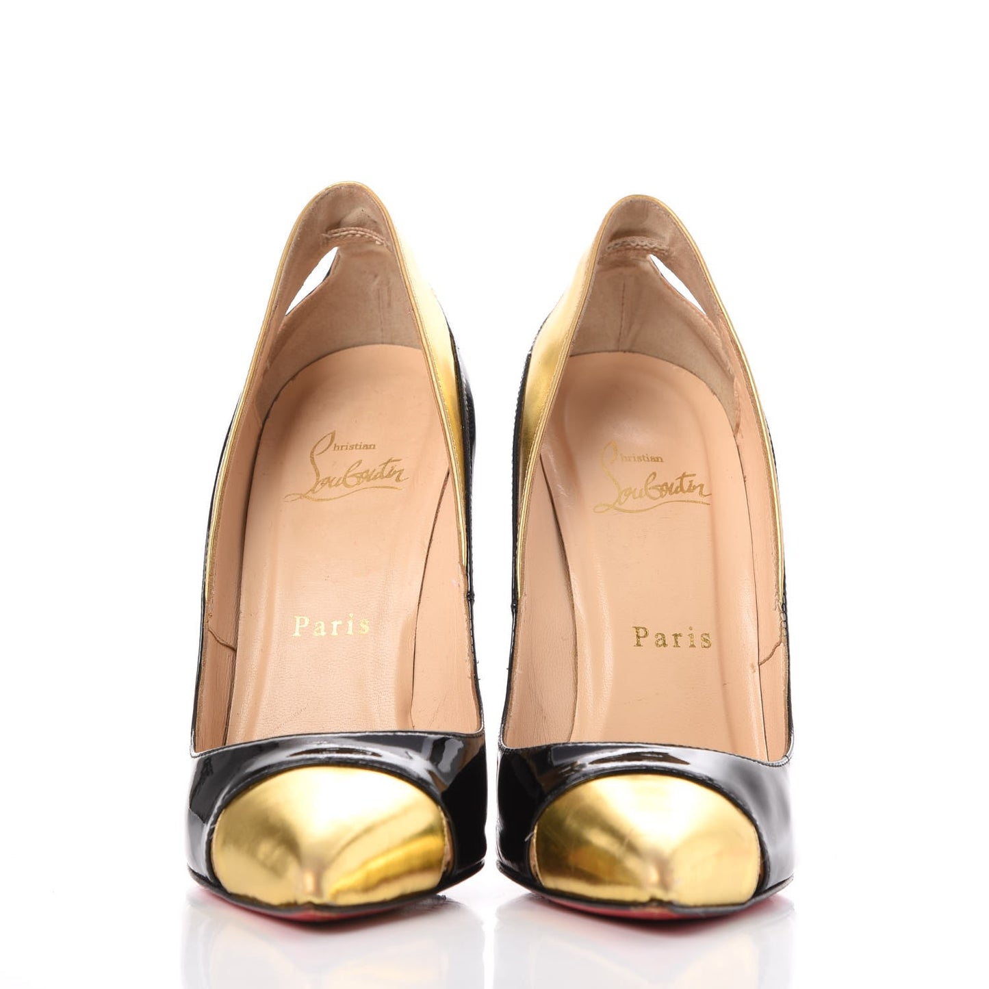 Patent Metallic Calfskin Duvette Cutout 120 Pumps 36.5 Black Gold