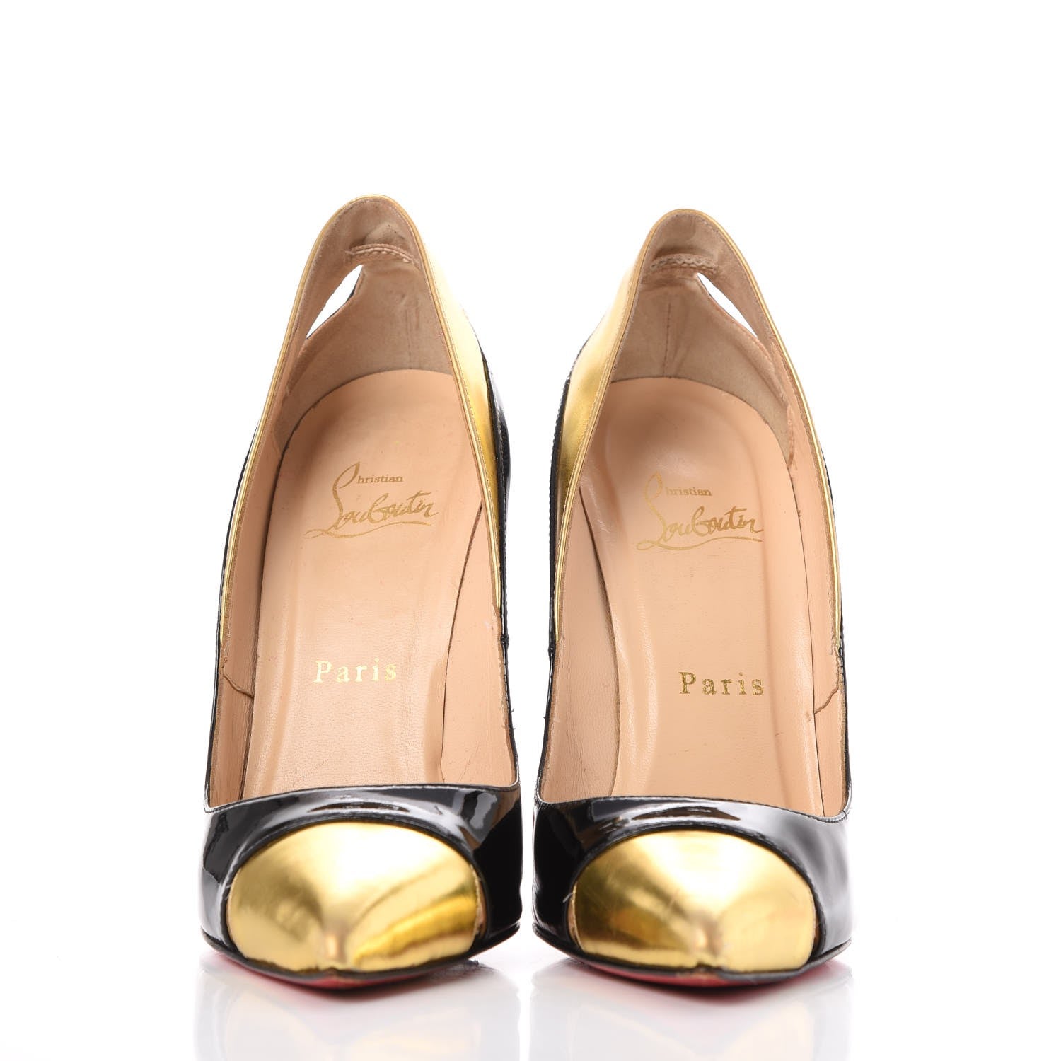 Christian Louboutin Patent Metallic Calfskin Duvette Cutout 120 Pumps 36.5 Black Gold 2 of 22