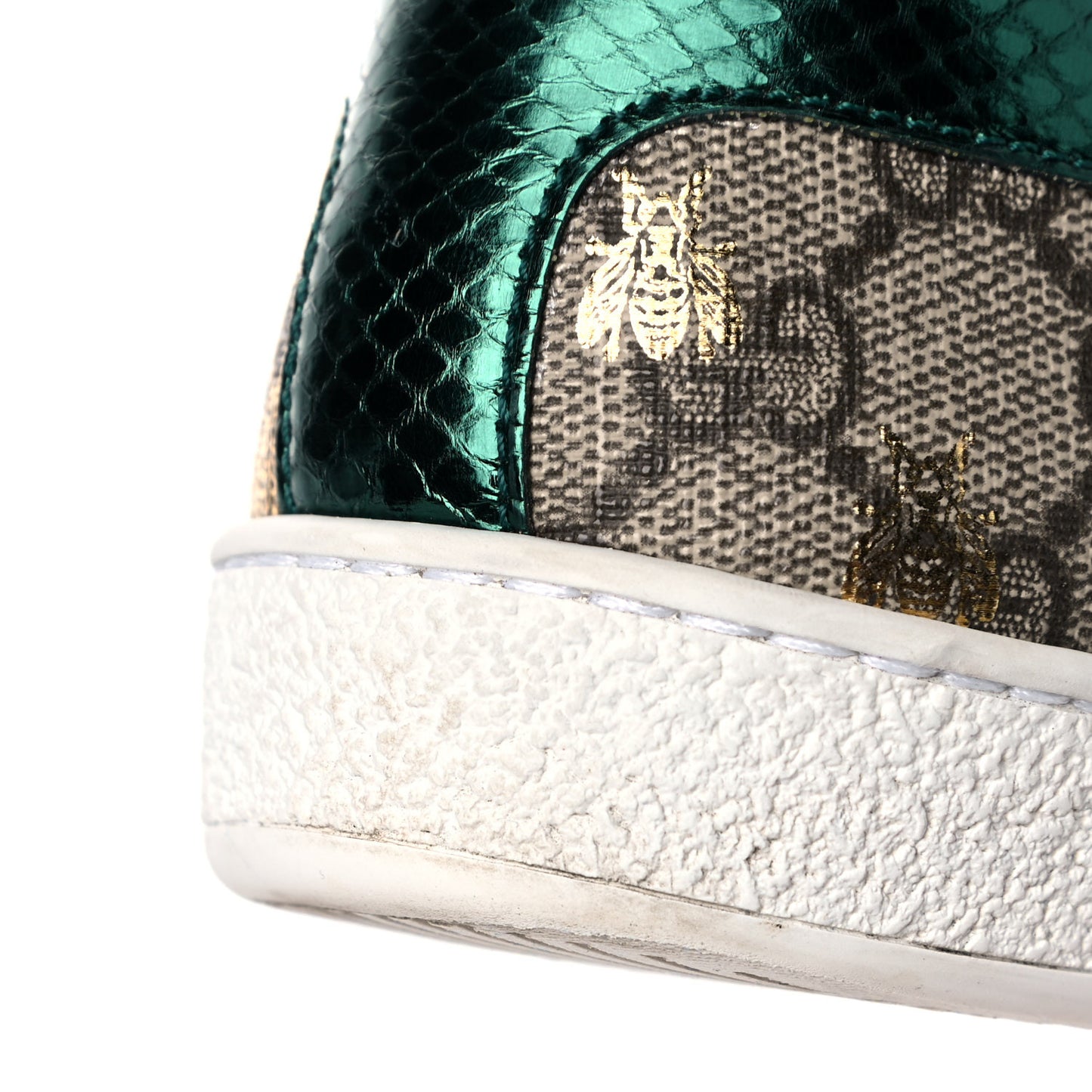 GG Supreme Monogram Bees Ayers Web Womens Ace Sneakers 38.5 Beige Oro Green Red