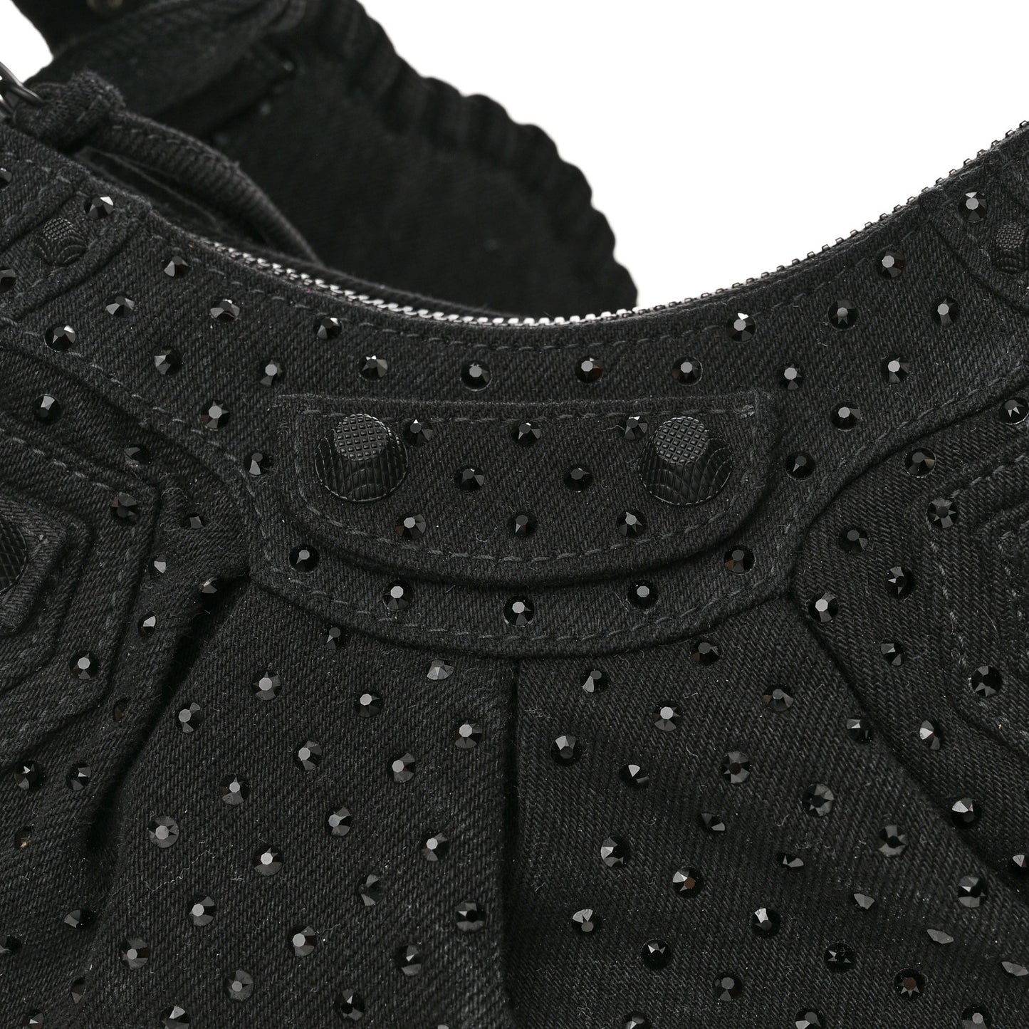 Denim Embellished Le Cagole Shoulder Bag XS Black