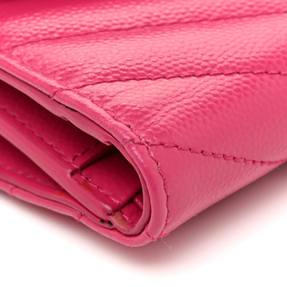 Saint Laurent Grain De Poudre Matelasse Chevron Monogram Compact Tri Fold Wallet Fuschia 8 of 13