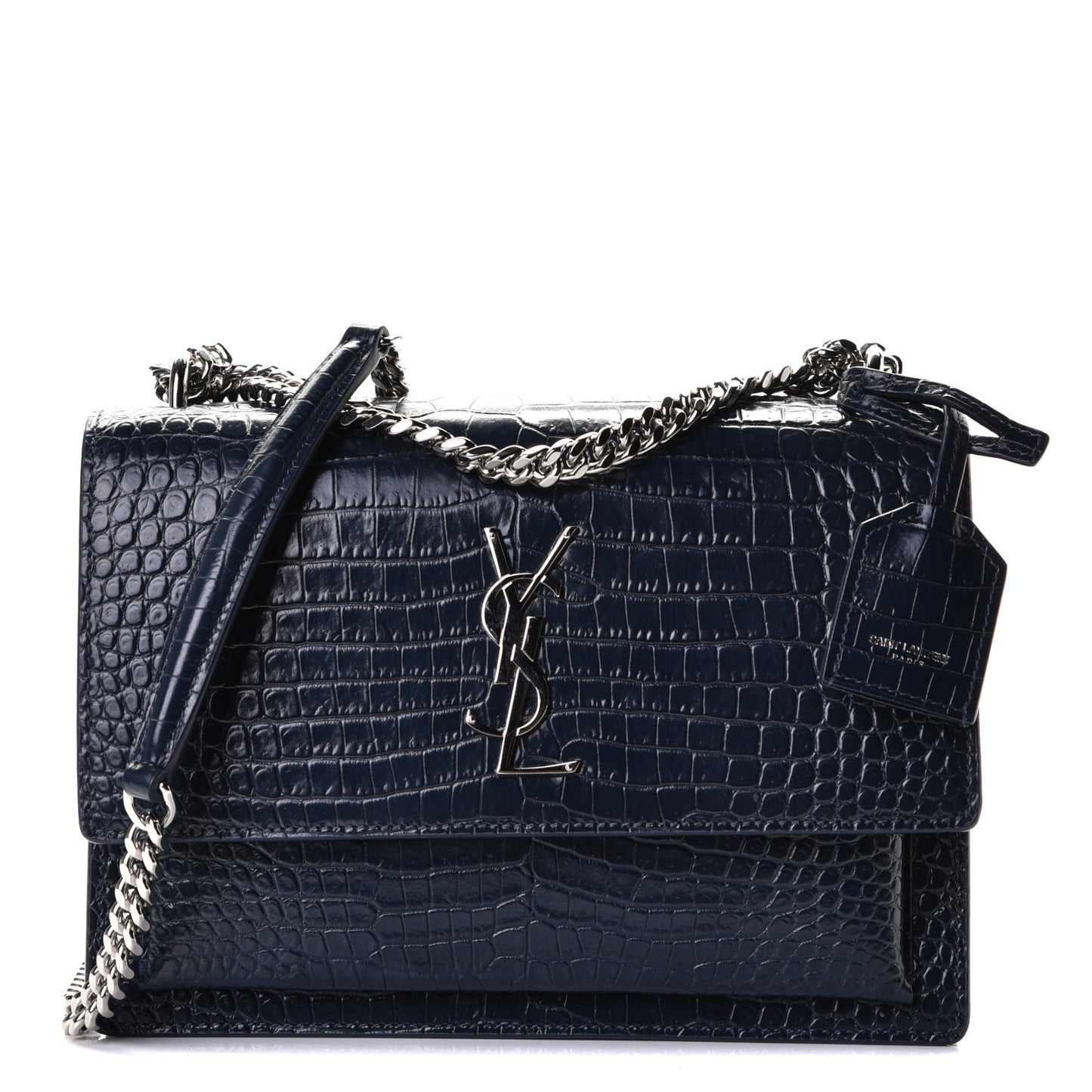 Calfskin Crocodile Embossed Medium Monogram Sunset Navy