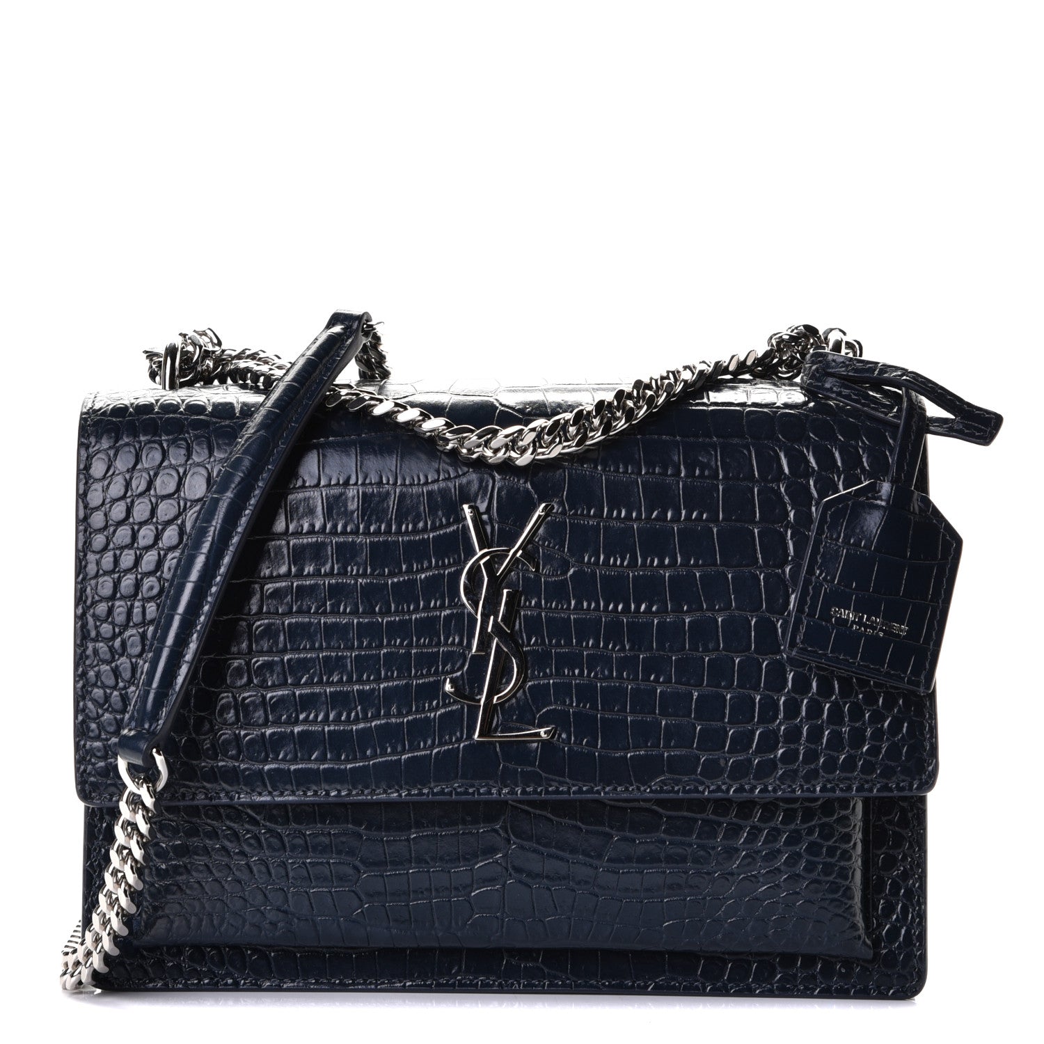 Saint Laurent Calfskin Crocodile Embossed Medium Monogram Sunset Navy 1 of 5
