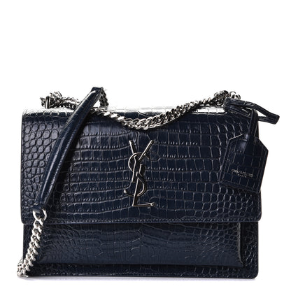 Saint Laurent Calfskin Crocodile Embossed Medium Monogram Sunset Navy 1 of 5