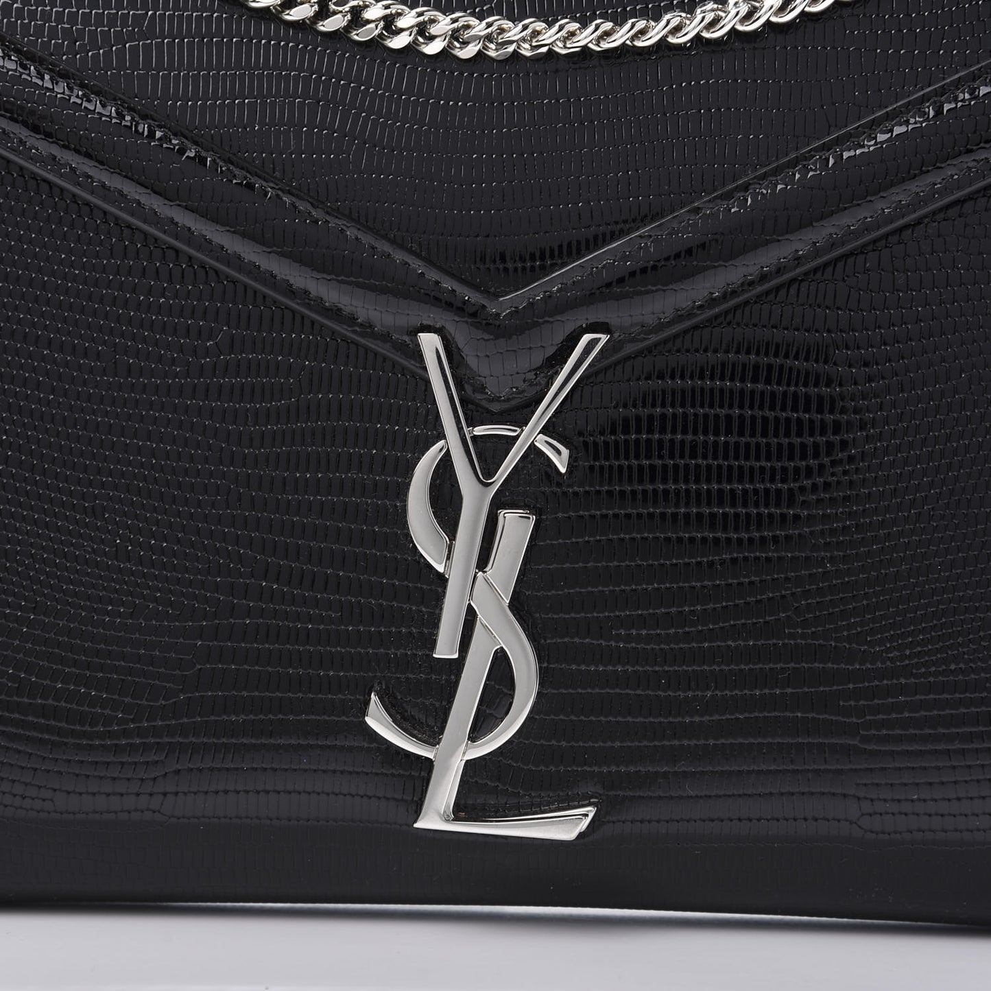 Calfskin Lizard Embossed Monogram Cassandra Chain Wallet Black