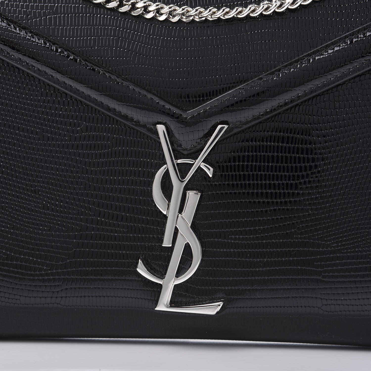 Saint Laurent Calfskin Lizard Embossed Monogram Cassandra Chain Wallet Black 9 of 9