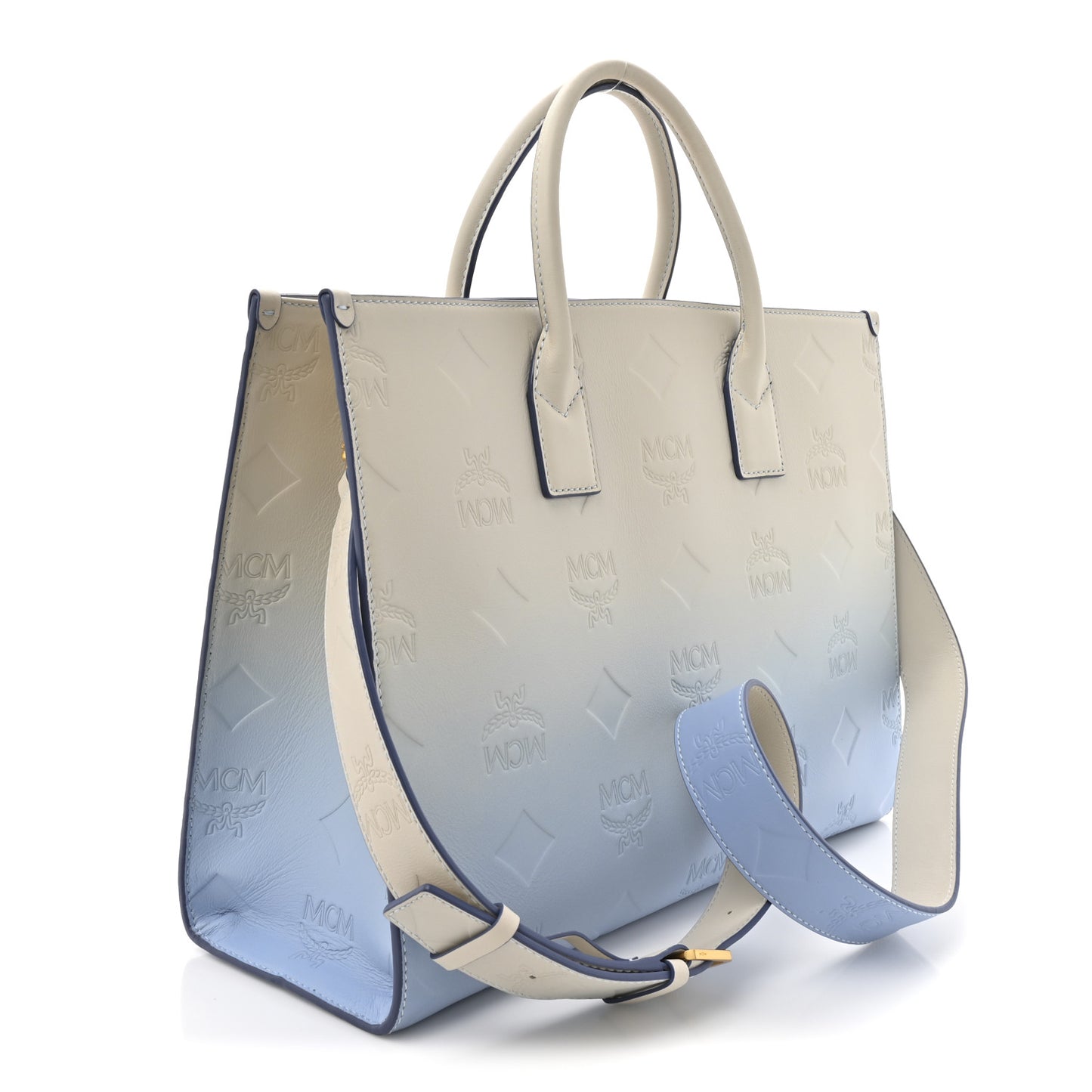 Calfskin Gradation Monogram Large Munchen Tote Blue