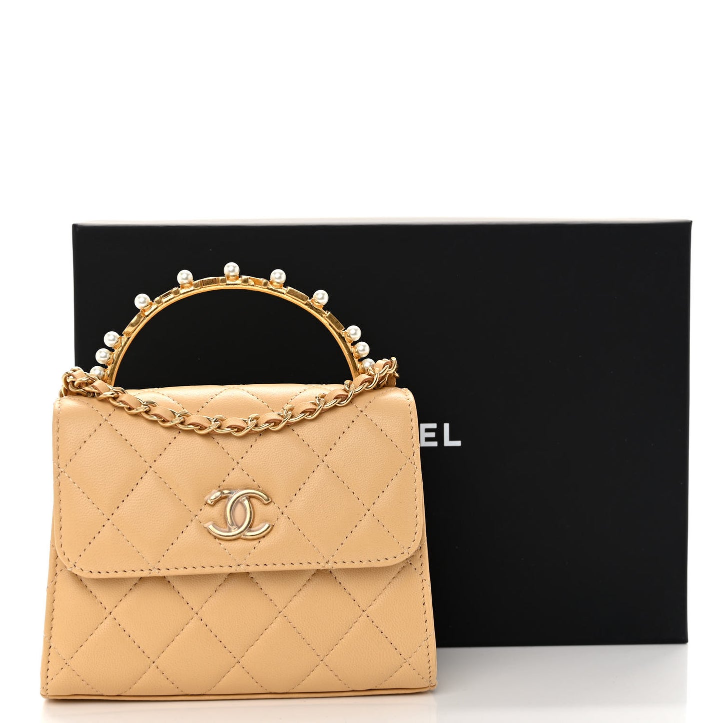 Lambskin Pearl Enamel Quilted Pearly Girl Handle Flap Clutch With Chain Yellow