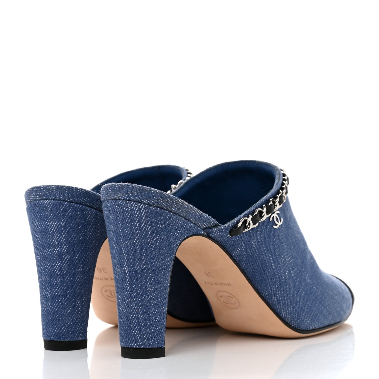 Chanel Denim Cap Toe Chain Mule 36 Blue Black 4 of 9