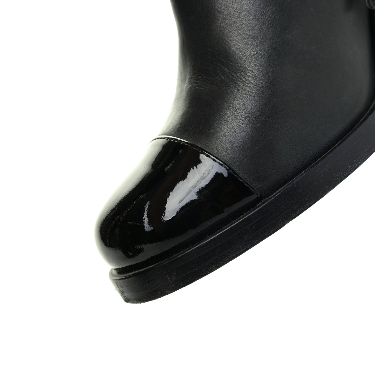 Calfskin Patent Cap Toe Short Ankle Boots 38 Navy Black