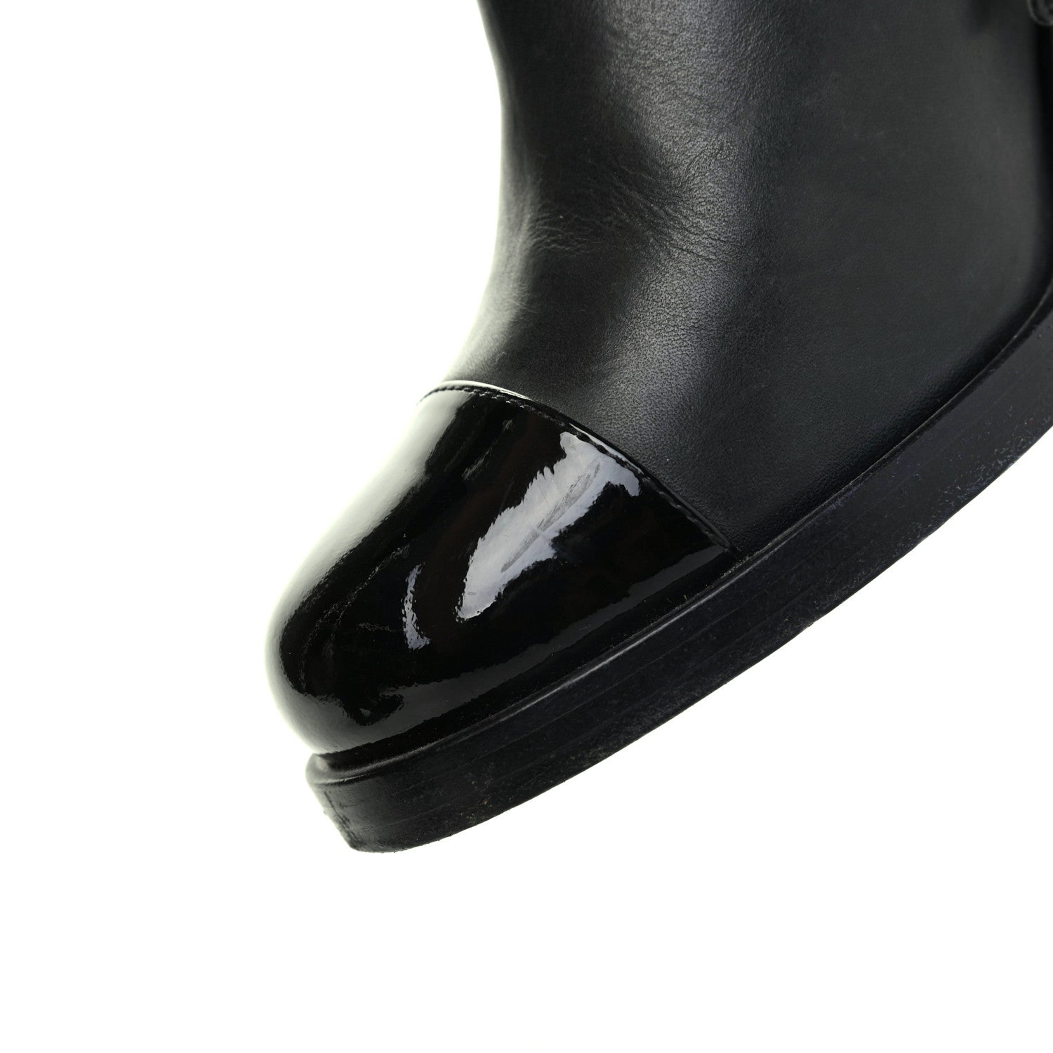 Chanel Calfskin Patent Cap Toe Short Ankle Boots 38 Navy Black 17 of 17