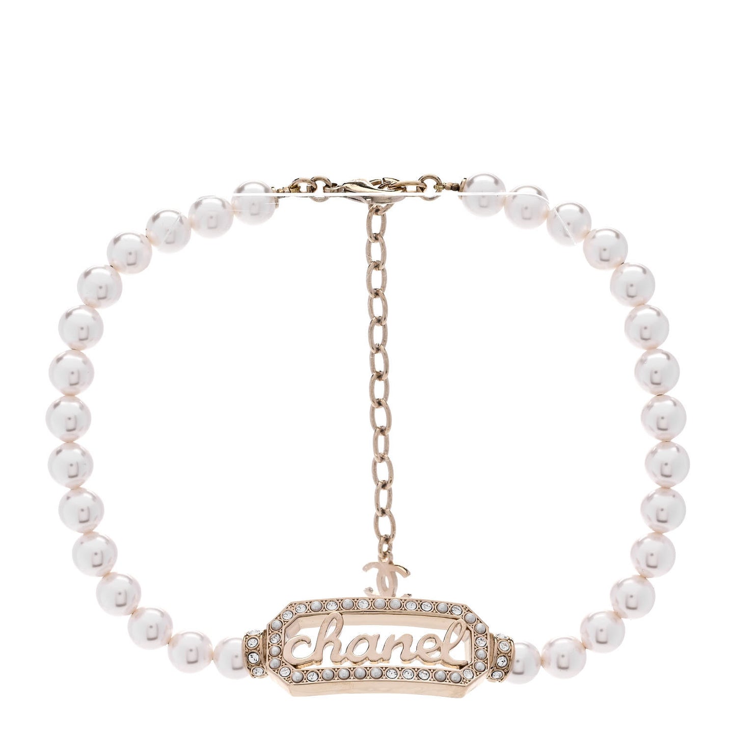 Pearl Crystal Logo Choker Gold Pearly White
