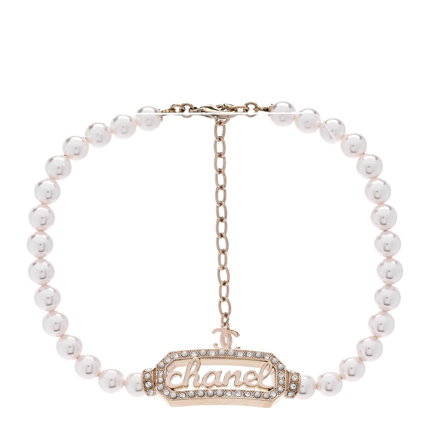 Chanel Pearl Crystal Logo Choker Gold Pearly White 3 of 6