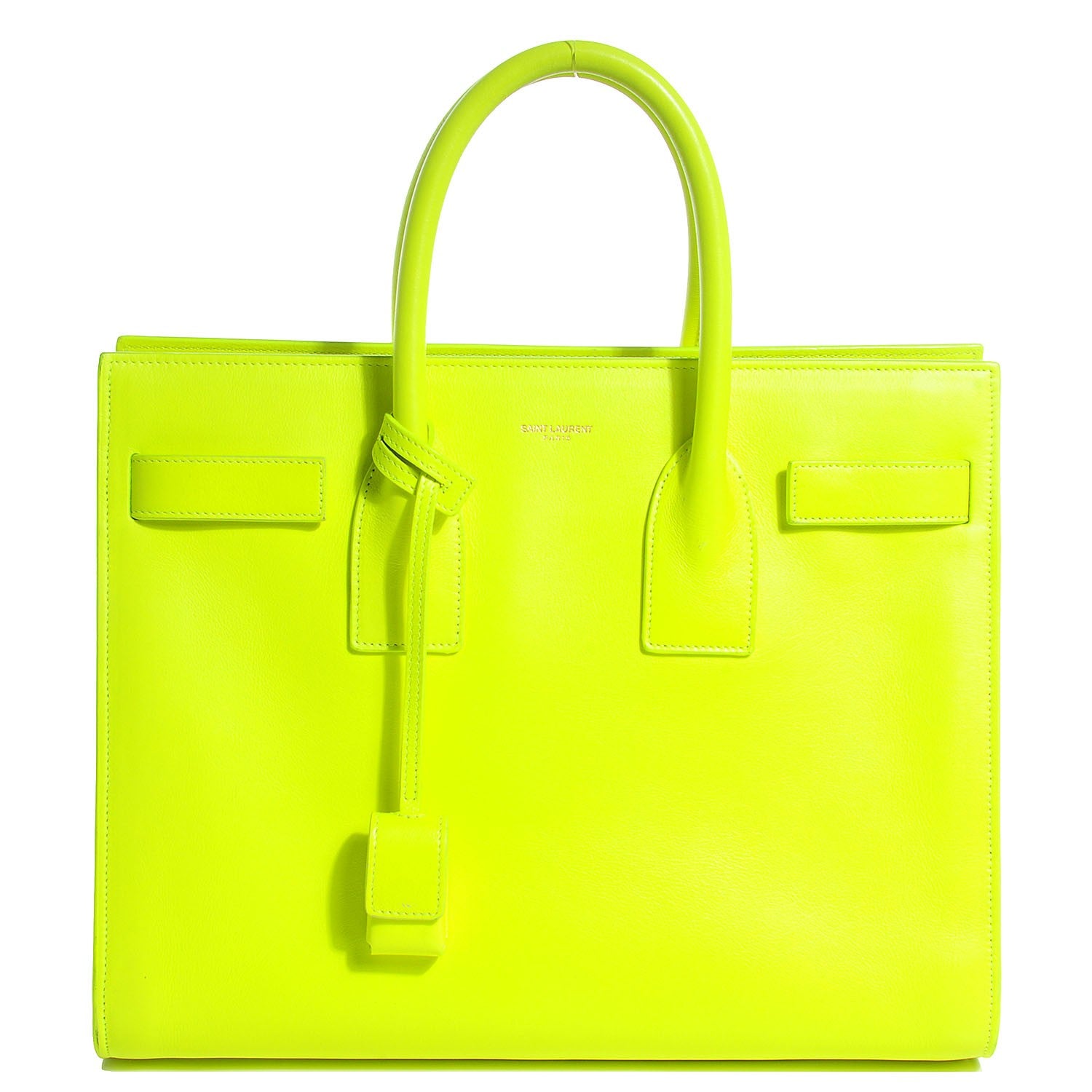 Saint Laurent Calfskin Small Sac De Jour Bag Neon Yellow 1 of 7