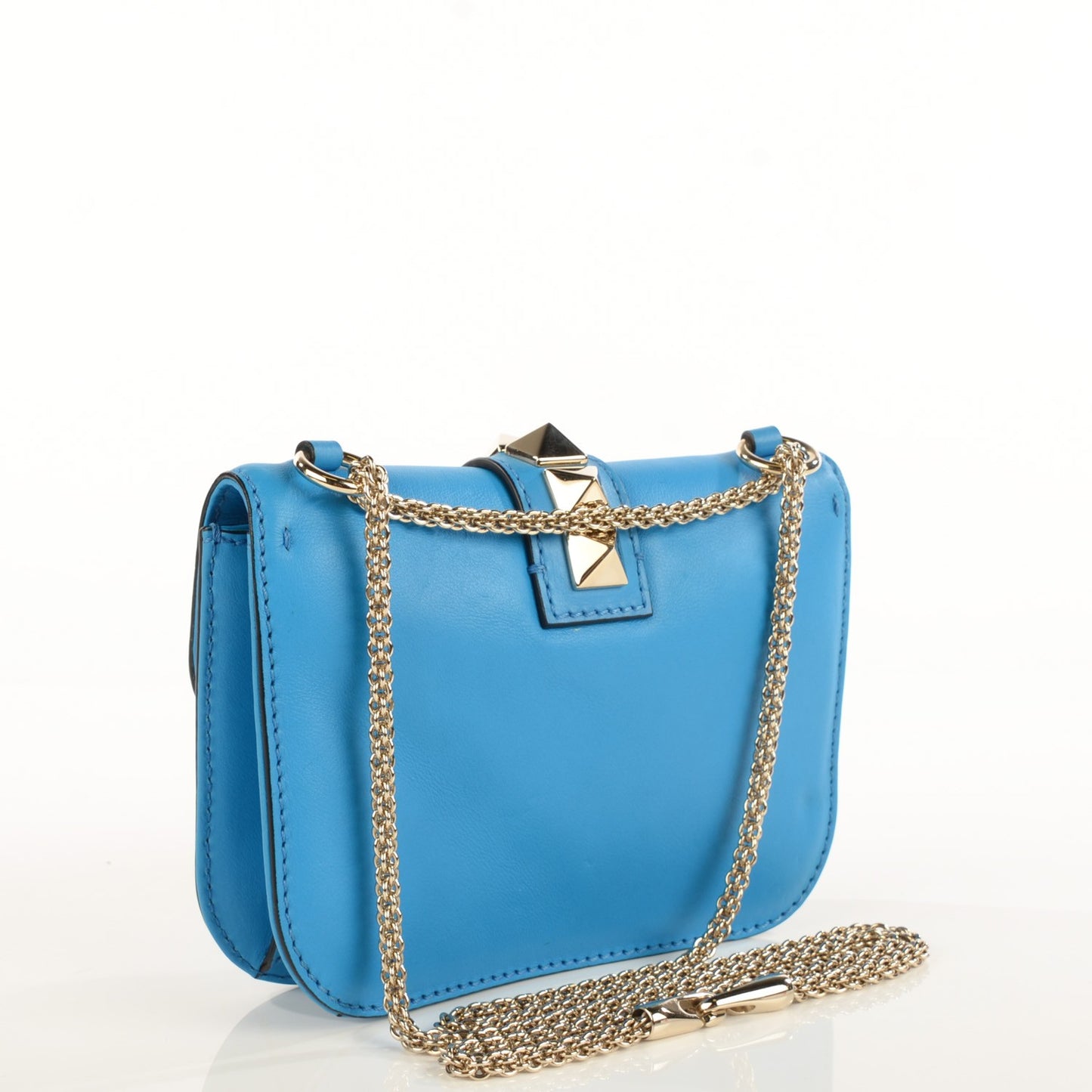 Vitello Small Glam Lock Rockstud Flap Blue Fluo