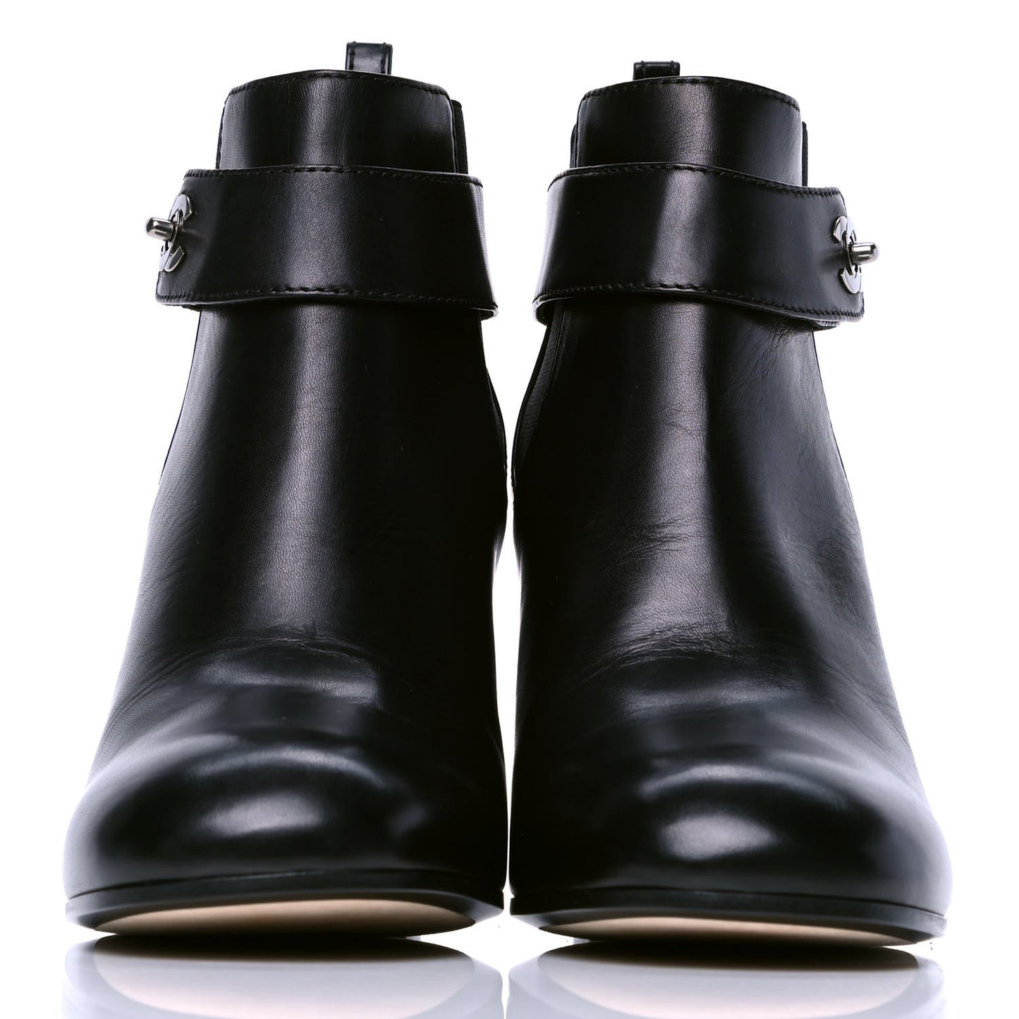 Calfskin CC Turnlock Ankle Boots 39 Black