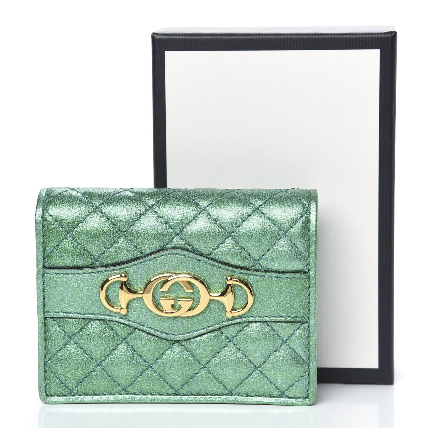 Laminated Nappa Trapuntata Zumi Card Case Jasmine Green