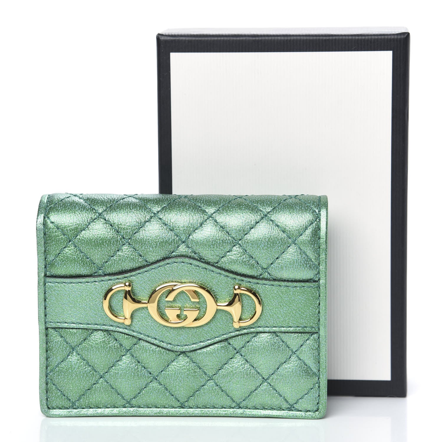 Gucci Laminated Nappa Trapuntata Zumi Card Case Jasmine Green 8 of 8