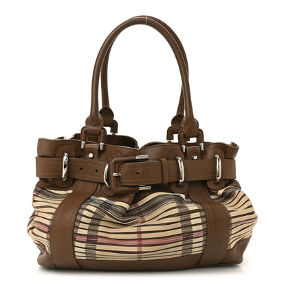Burberry Bridle Calfskin House Check Sliced Beaton Tote Brown Ochre 1 of 17