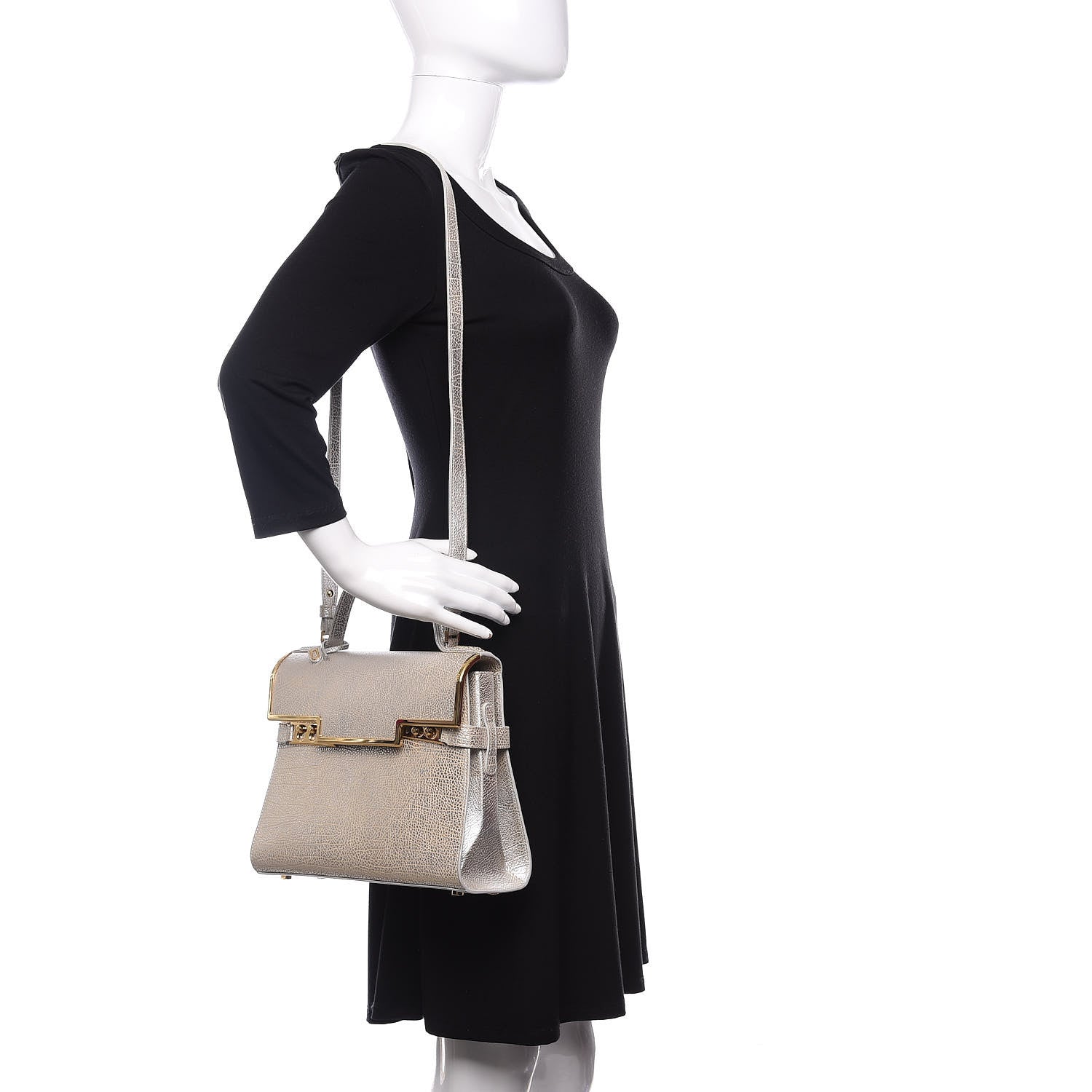 Delvaux Metallic Crispy Calfskin MM Metal Frame Tempete Satchel Antique Silver 2 of 11