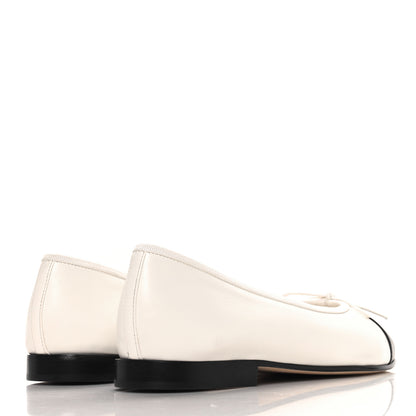 Chanel Lambskin Cap Toe CC Ballerina Flats 38.5 White Black 5 of 10