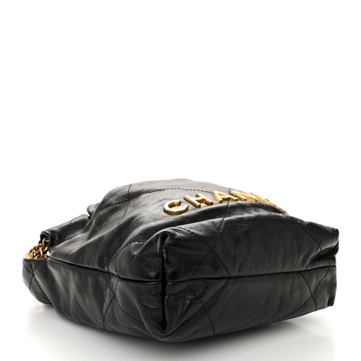 Shiny Crumpled Calfskin Quilted Pearl Mini Chanel 22 Black